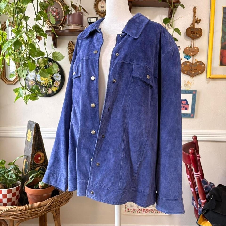 Vintage Dennis Basso Blue Genuine Leather Chore Jacket Womens 1x